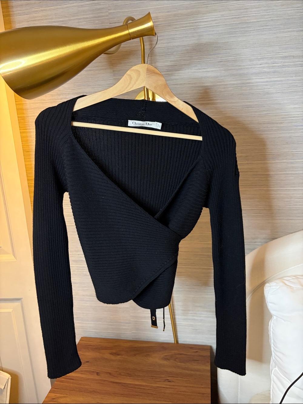 Dior Black Ribbed Wrap Pullover Sweater